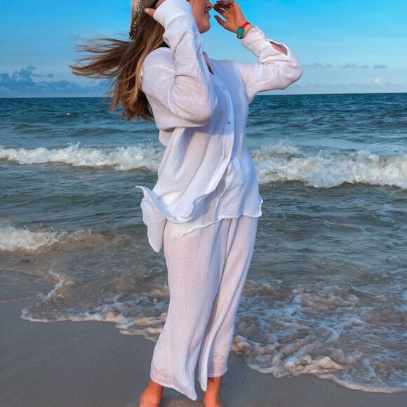 Women's Italian Cotton Gauze Top | White - Picture 6 of 6